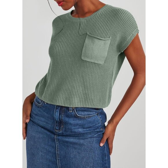 Women's Casual Knit Tunic Top Lightweight Short Sleeve Pullover Blouses - Picture 4 of 5